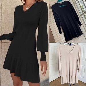 Bundle of 2 Bishop sleeve ruffle hem Sweater dress